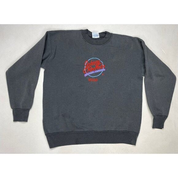 VINTAGE Johnny Rockets Miami Crewneck Sweatshirt Men Medium Gray 90s - Picture 1 of 10